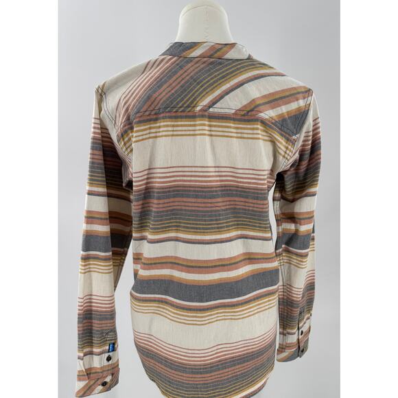 Kavu Womens Ivory Stripe Flannel Top Cotton Band Collar Shirt Cotton S - Picture 4 of 8